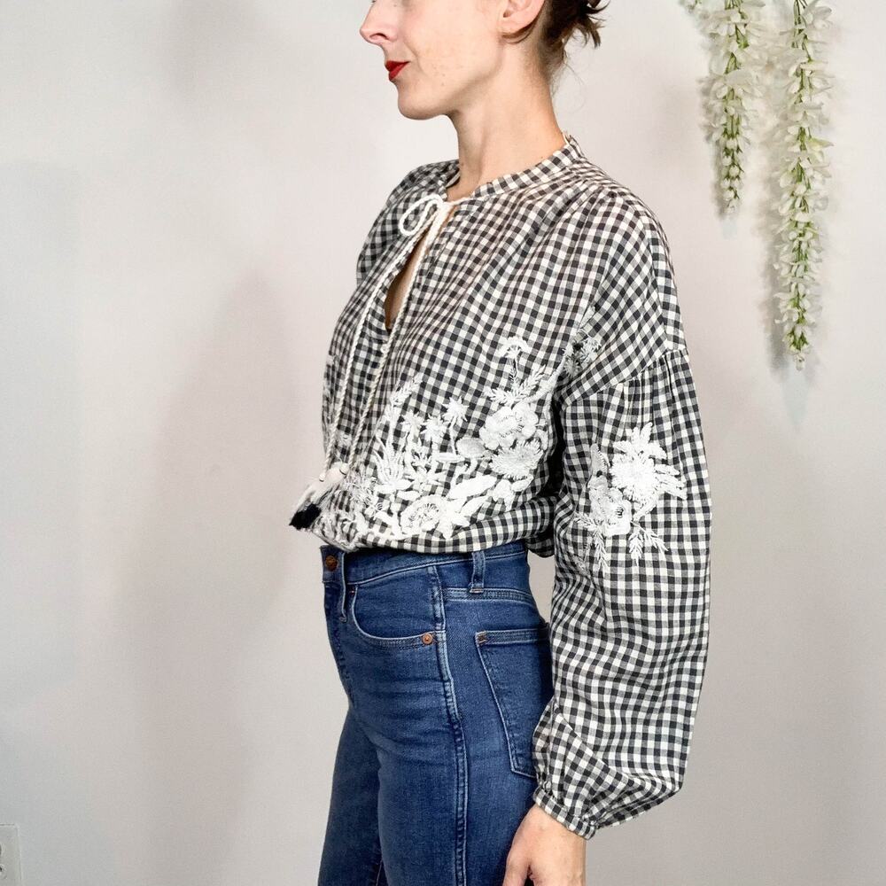 NWT ZARA gingham check embroidered blouse cottagecore 2537
